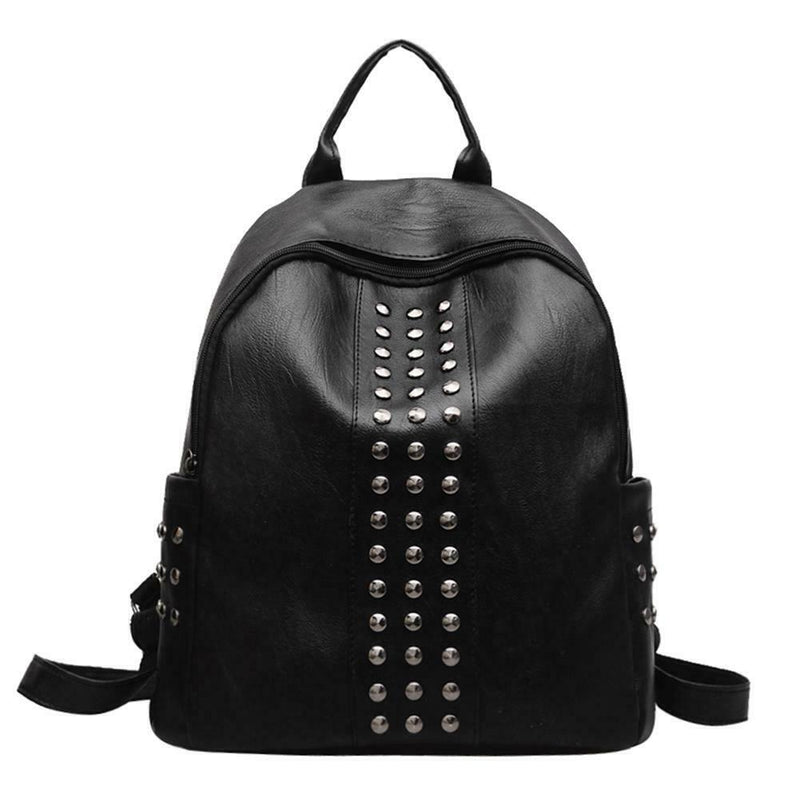 Punk Women Rivets PU Leather Zipper Backpack Teen Girls Casual Shoulder Bag A