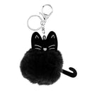 Black Cat Keychain Faux Fur Ball Key Ring Bag Tag Charm Handbag Pendant