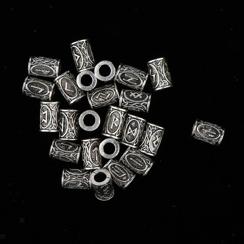 24 Pieces Norse Viking Rune Dreadlocks Beads Metal Hair Beards Pendants Rings