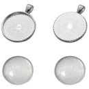 20 Set Round Bezel Pendant Trays With Glass Dome Tile Cabochon 25Mm Blanks