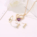 3pcs/set Rhinestone Heart Pendant Necklace Stud Earrings Ring Women Jewelry