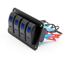 12V-24V 4 gang blue 2 LED Light Rocker Switch Panel Circuit Breaker Boat Ma