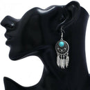 Retro Turquoise Drop Earrings With Leaves Shape Tassel Ear Pendants Dangler E3H1