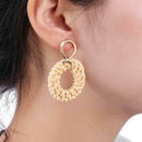 Retro Hollow Round Dangle Ear Stud Women Rattan Geometric Earrings Jewelry