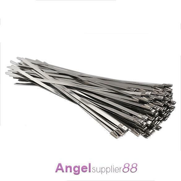 100PC Stainless Steel 4.6x200mm Metal Exhaust Wrap Coated Locking Cable Zip Ties