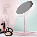 Folding Mirror LED Lighting Make Up Mirror USB Rechargeable With Storage Pink