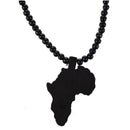 Africa-Map-Shaped Pendant Wooden Beads Chain Necklace--Black P8L2