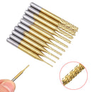 10X Corn Teeth TiN Coated Titanium Milling Cutter Router Drill Bits 0.8-3.17mm