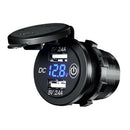 Car Waterproof Charger Dual USB QC3.0 Switch Socket Power Blue