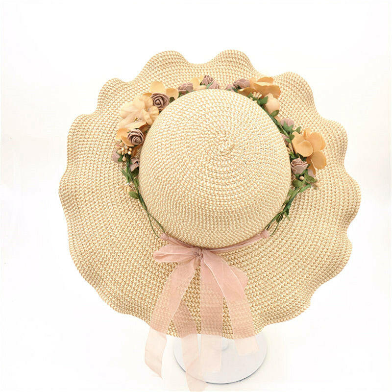 Women Ladies Summer Sun Beach Hat Outdoor Sun Hat with Flowers Elegant 2017 lj