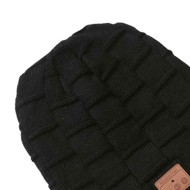 Wireless Bluetooth 5.0 Headset Knitted Velvet Winter Hat Sports Cap (Black) A
