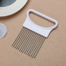 Stainless Steel Onion Cutter Kitchen Fruit Gadget Slicing Holder (White)