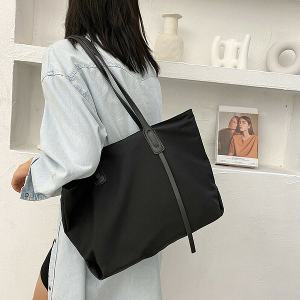 Waterproof Nylon Handbag Women Large Capacity Shoulder Casual Totes (Black)