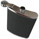 Pocket Hip Flask 8 Oz with Funnel Stainless Steel with Black Leather Wrappe