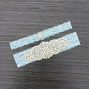 Wedding Garter Rhinestone Beading Lace Flower Blue Sexy Garter 2pcs set for