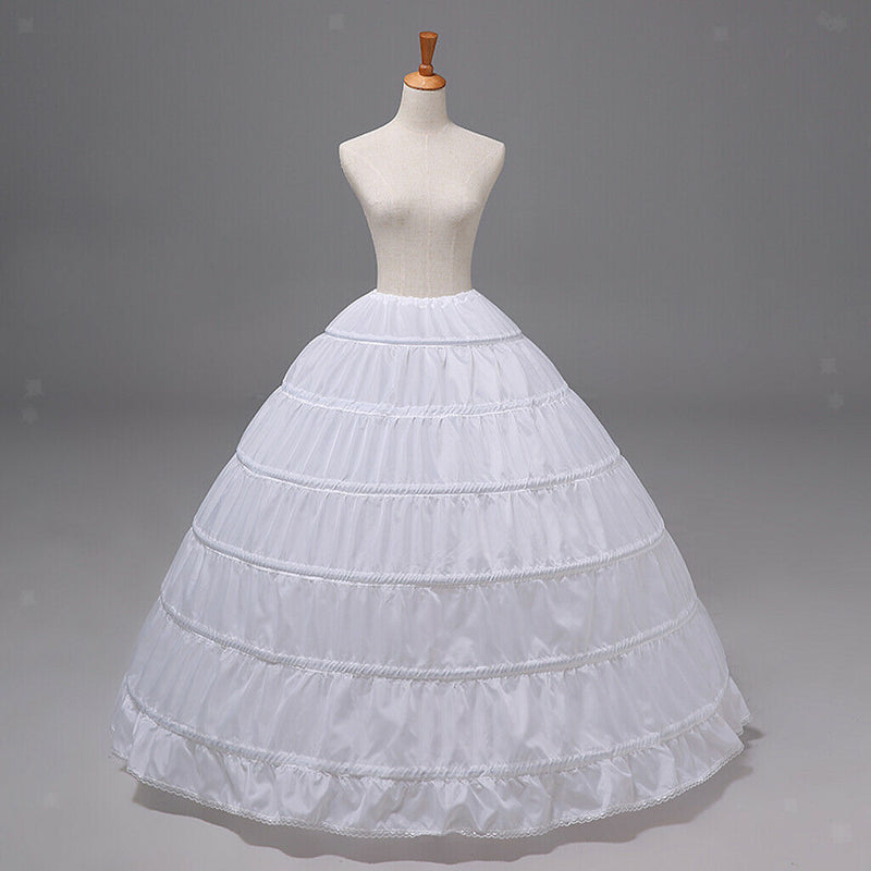 White Long 6-Hoop Petticoat Extra Full Wedding Prom Ball Crinoline Underskirt