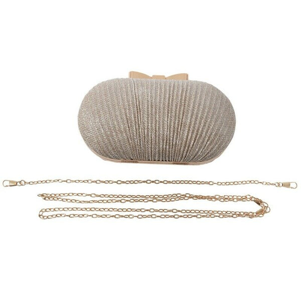 Golden Evening Clutch Bag Women Bags Wedding Shiny Handbags Bridal Metal BowQ6C3