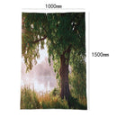 Forest Tapestry Tree Oak Decor, Landscape Foggy Scene and Stream View Paint