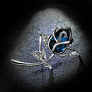 Blue Crystal Brooch Womens Classy Rose Flower Brooch Pin