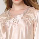 Autumn Women Silk Pajamas 2 Sets Long Sleeve Sleepwear Casual Lace Home Wea