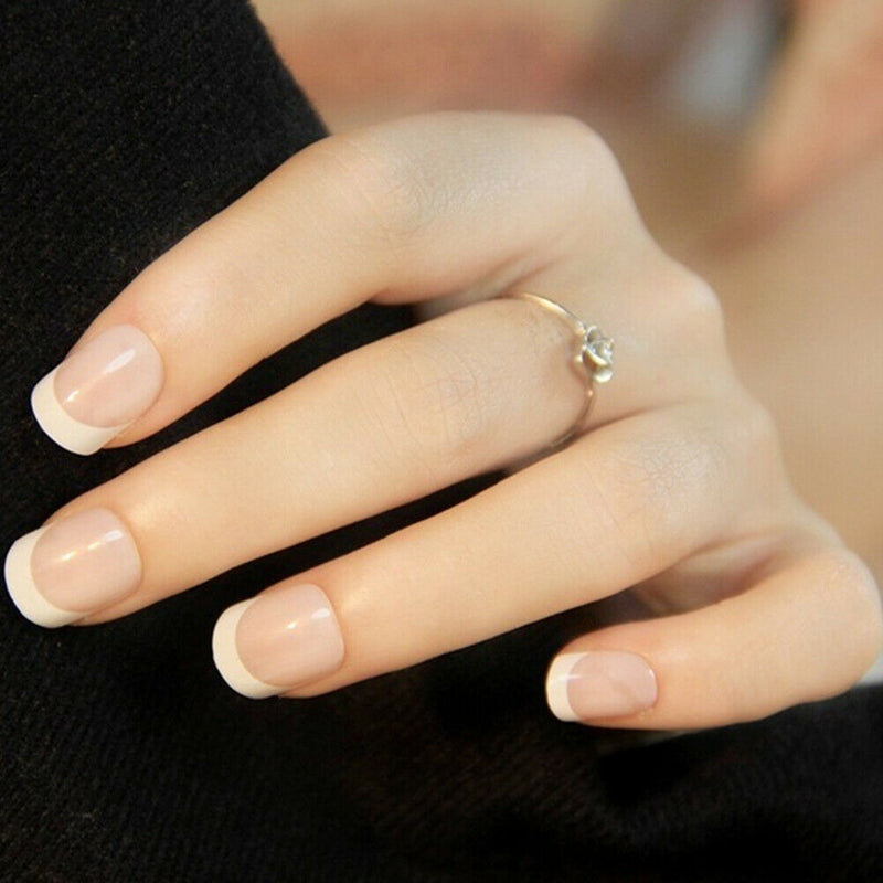 2Women French Short Full Cover False Nails Art Tips Manicure Glue