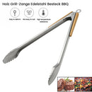 18.7 inch BBQ Food Tongs Clamp Stainless Steel Beef Baking Tongs Wood Handle