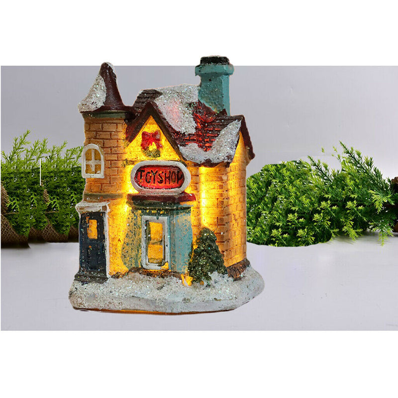 2PCS Mini Christmas Snow House LED Village Table Garden Holiday Decoration