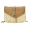 Straw Leather Women Messenger Bag Small Flap Shoulder Handbag (Light Brown)