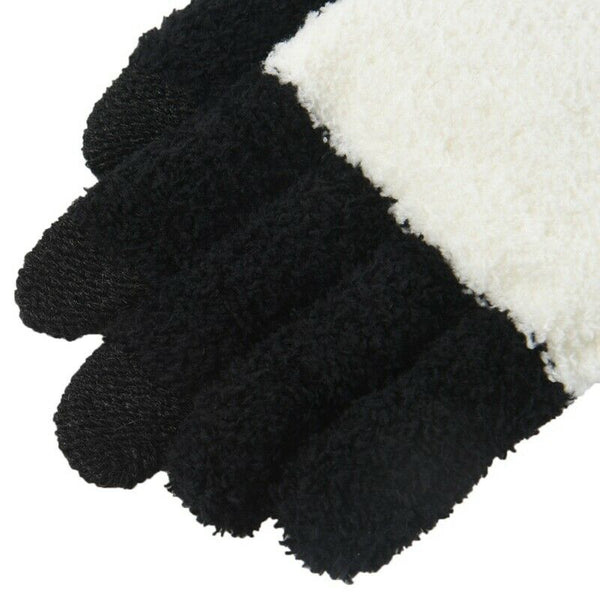 Women Winter Sweet Panda Design Touchscreen Gloves Black White