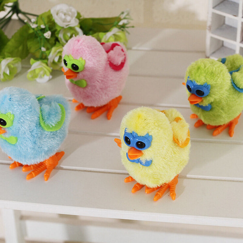 Wind-up Jumping Cartoon Chicken Baby Children Plush Fluffy Clockwork Toys  JR