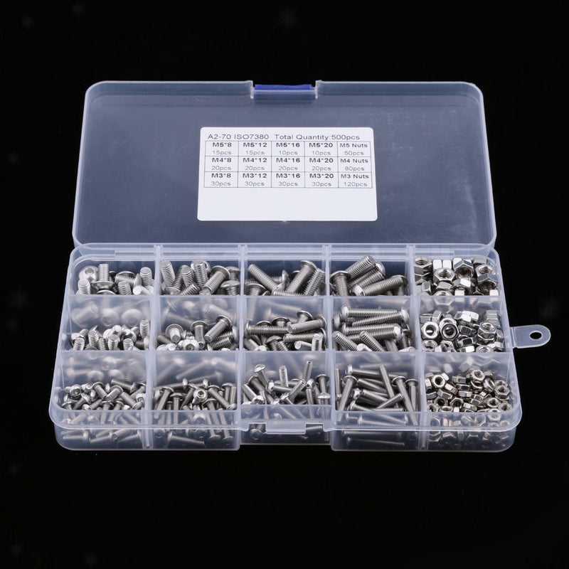 500Pcs M3 M4 M5 Stainless Steel Hex Socket Head Cap Screws Nuts Assortment