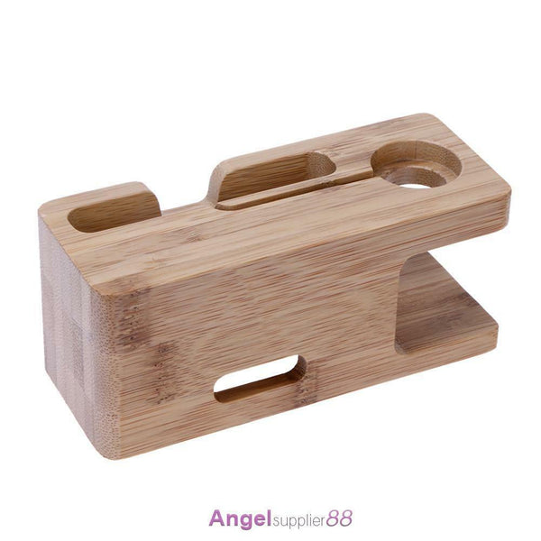 Bamboo Smart Watch Charger Holder Cellphone Charging Dock Wooden Stand Station