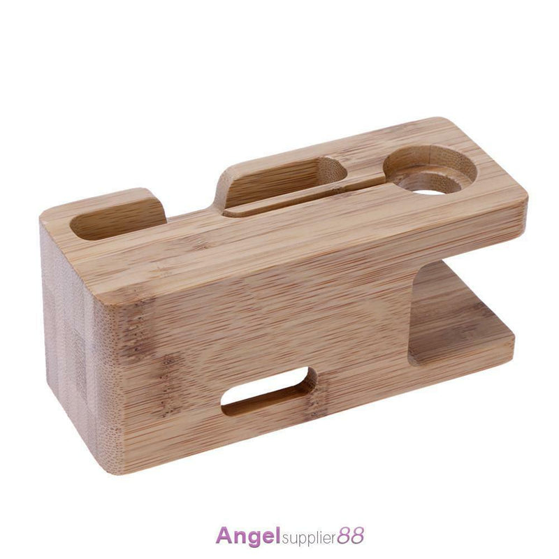 Bamboo Smart Watch Charger Holder Cellphone Charging Dock Wooden Stand Station