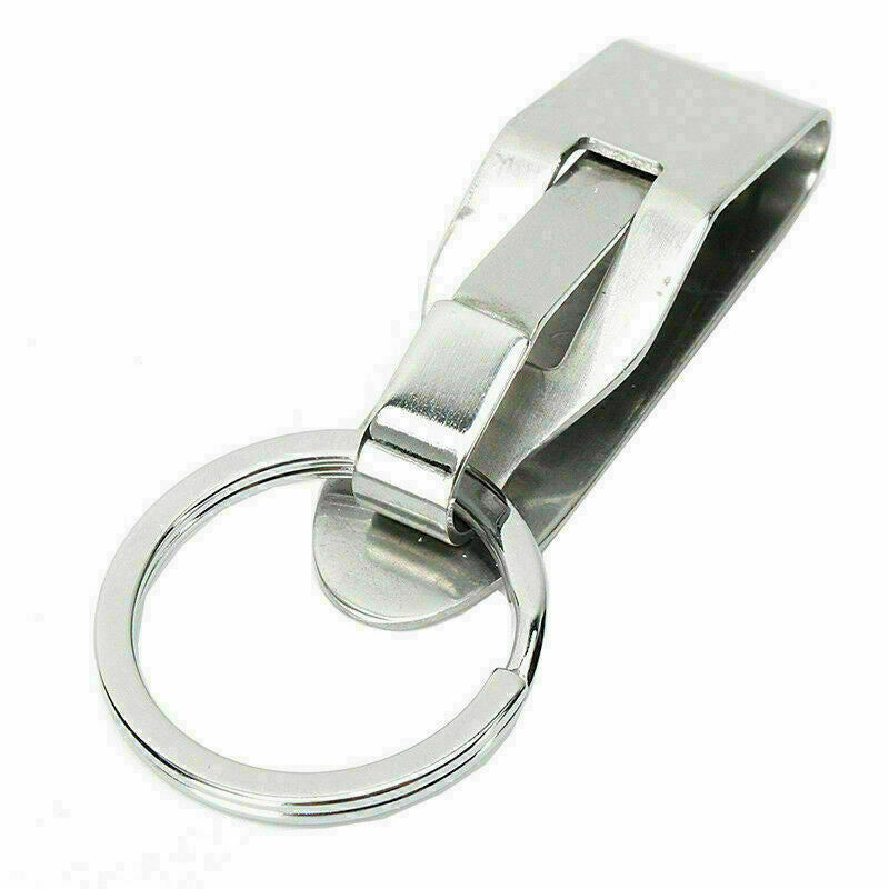Stainless Steel Leather Detachable Keychain Belt Clip Key Ring Holder Gift V6N7