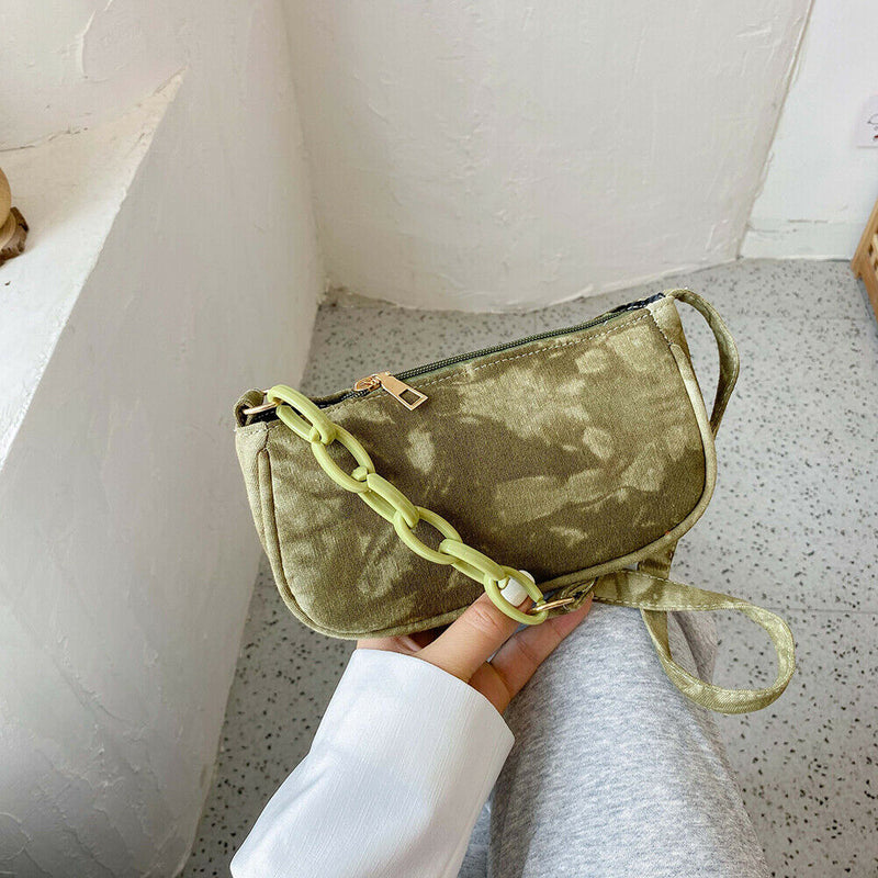 Casual Nylon Handbag Women Tie Dye Print Underarm Shoulder Bags (Green)