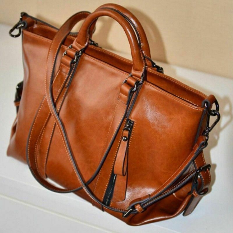 Women Oiled Leather Tote Handbag Purse Lady Messenger Shoulder Bag Satchel A2O1