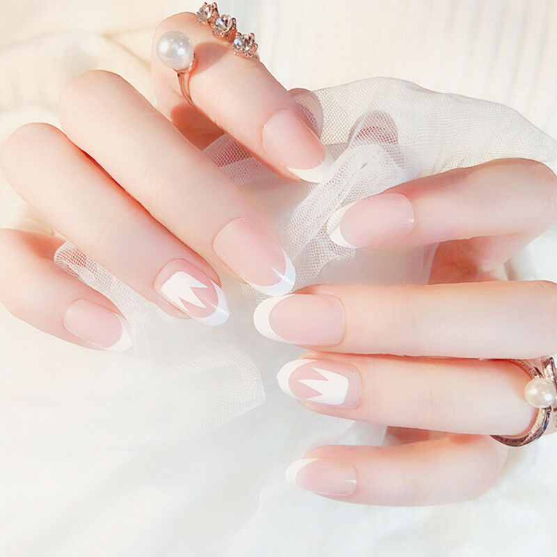 acrylic designer nail tips false french full cover nails art decor finger 24 Nw