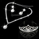 Wedding Party Bridal Bridesmaid Rhinestone Crown Tiara Necklace Earrings Set