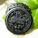 Natural Black Green Jade Carving Unicorn Qilin Good Luck Amulet Pendant Gift