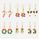 6 Pairs Christmas Elk Dangles Earrings Women Crystal Bell Ear Drop Jewelry