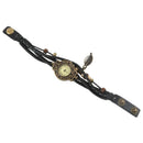 Weave Wrap Around Leather Bracelet Lady Woman Wrist Watch - Black