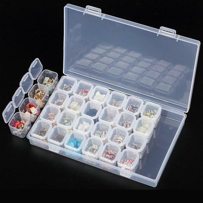 28 Compartment Plastic Jewelry Craft Storage Box Case Beads Container Organizer