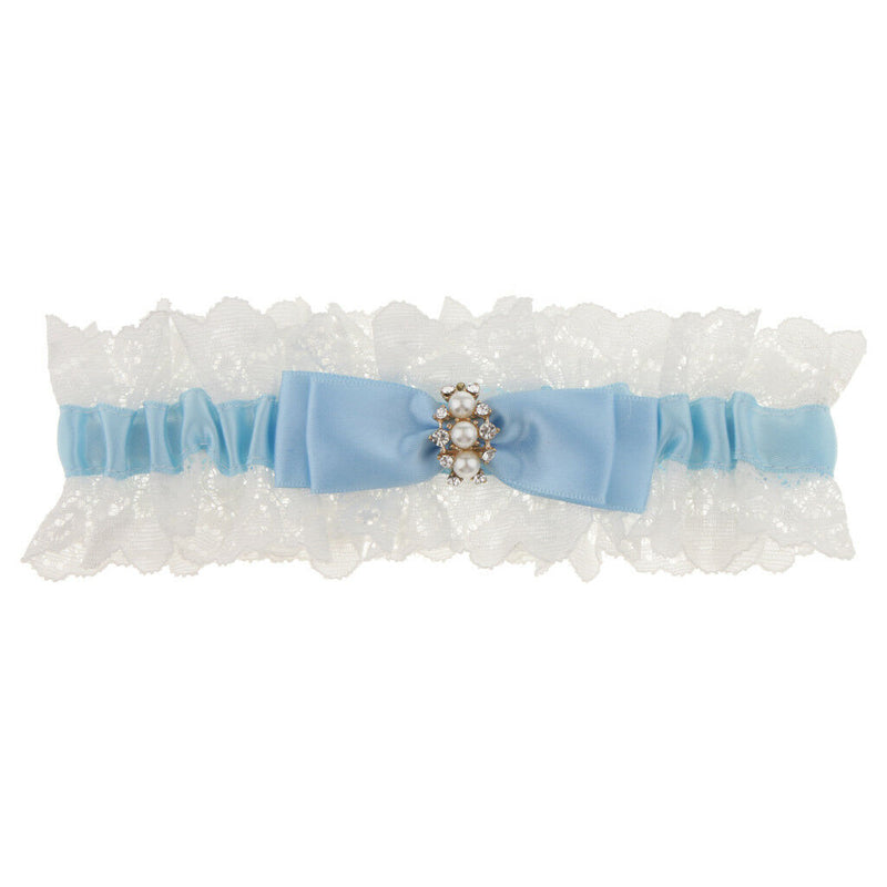 Elastic Wedding Bridal Satin Pearls Rhinestone Bowknot Lace Garter