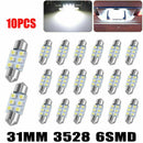 10Pcs 30MM 31MM Festoon LED White Dome Map License Interior Light Bulb 3022 12V