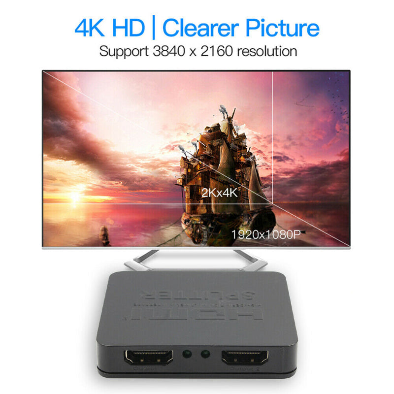 1 In 2 Out Video HDMI Splitter 4K 1080P Display Adapter for HDTV Monitor
