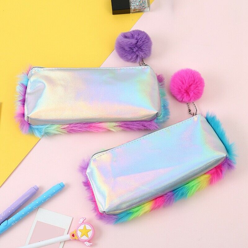 1 Pc Cute Plush School Pencil Case Rainbow Pencilcase For Girls Large Big P W1Z9