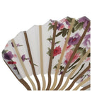 Beige Bamboo Ribs Flower Printed Seashell Shape Folding Hand Fan White