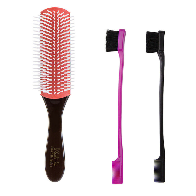 9-Row Hair Brush And Dual-Ended Hair Edge Brush Hair Styling Comb,Set of