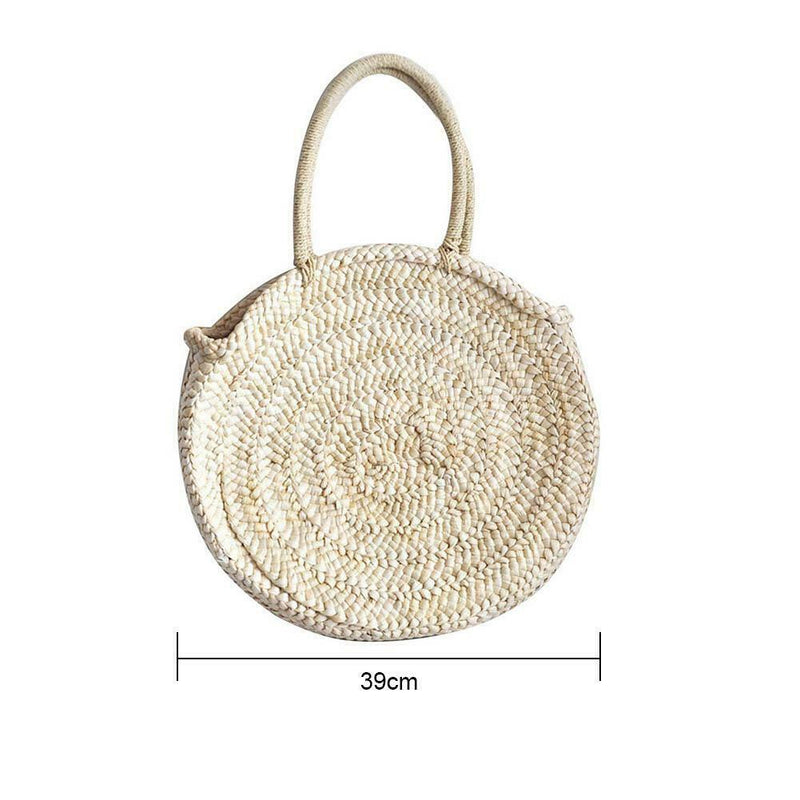 Simple Women Straw Big Round Handbag Tote Girl Circle Casual Beach Wristlet