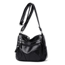 Fashion Messenger Bag Women Leather Multi Pocket Shoulder Handbag (Black)